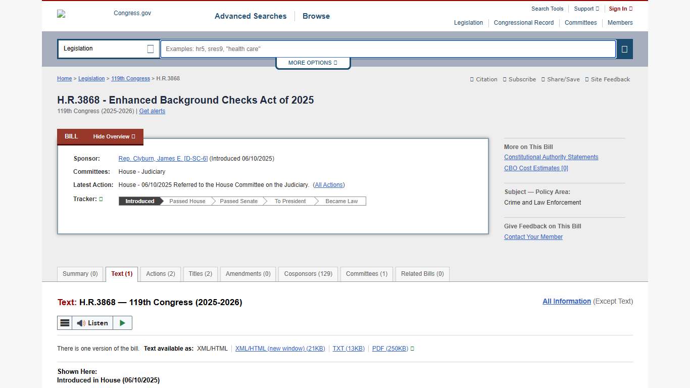 Text - H.R.3868 - 119th Congress (2025-2026): Enhanced Background Checks Act of 2025 | Congress.gov | Library of Congress