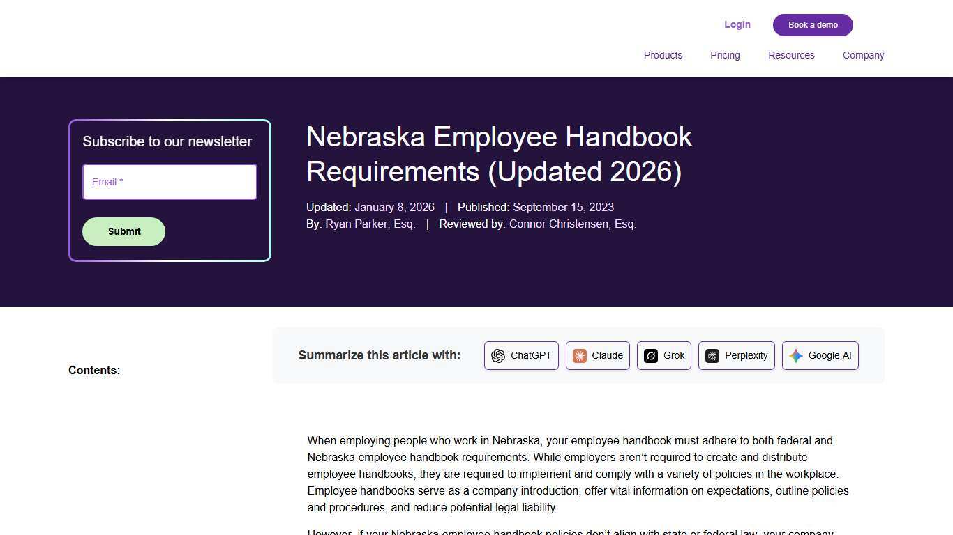 Nebraska Employee Handbook Requirements (Updated 2026)